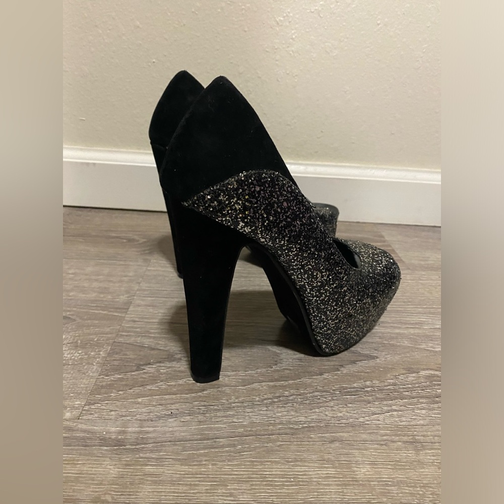 Michael Antonio Glitter Peep Toe Platform Heels - Picture 4 of 8